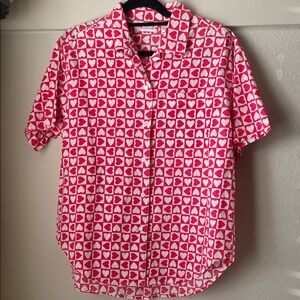 Vintage ACT III heart printed short sleeve button down w/ shoulder pads
